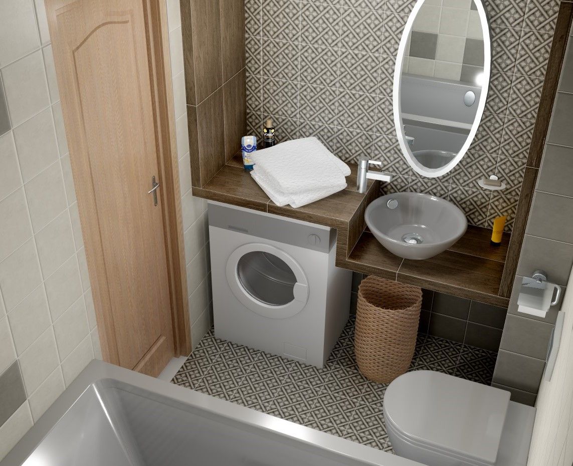 дизайн ванной комнаты с туалетом и стиральной машиной маленькой площади
